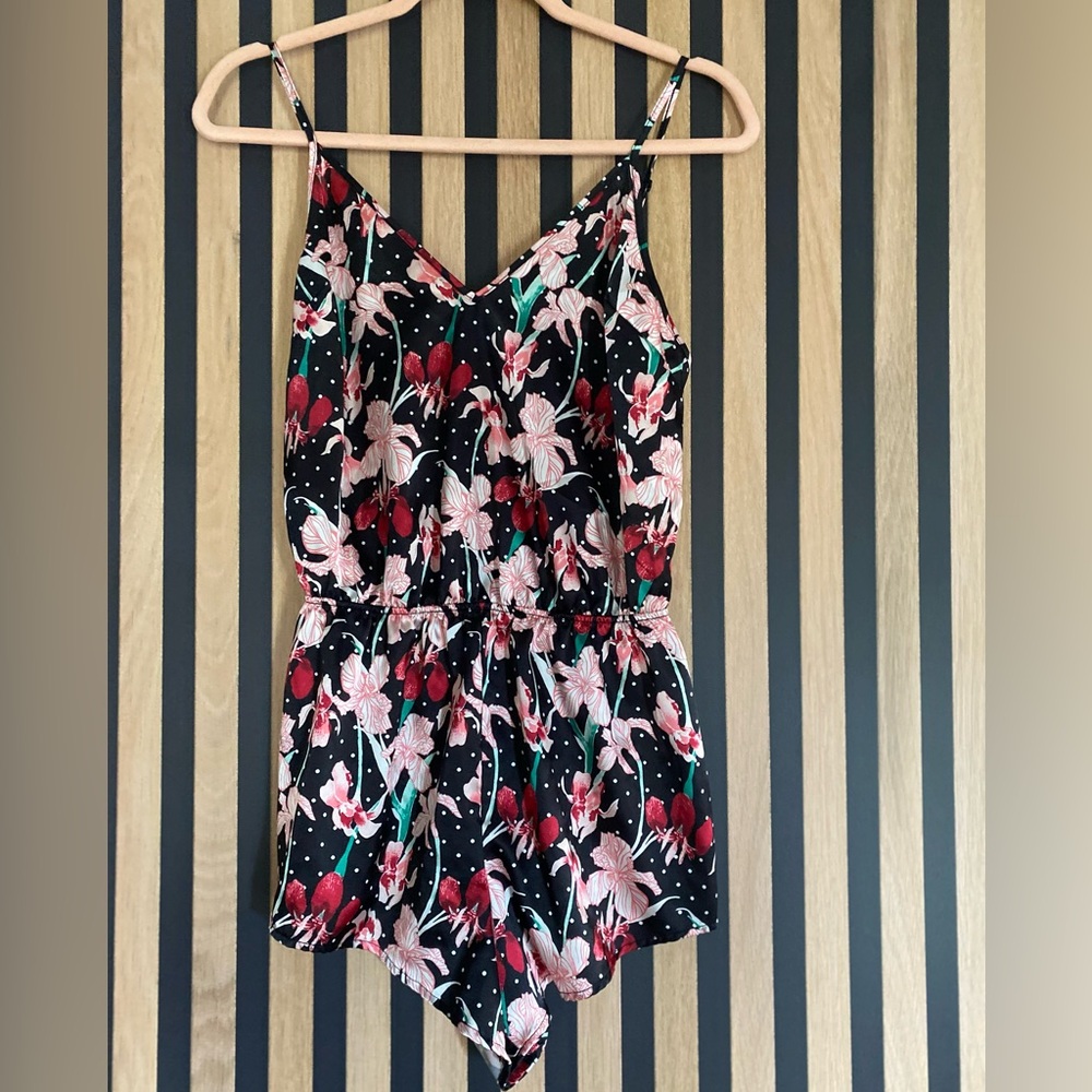 La SENZA Black Floral Cami Romper with Red and Pink Accents
